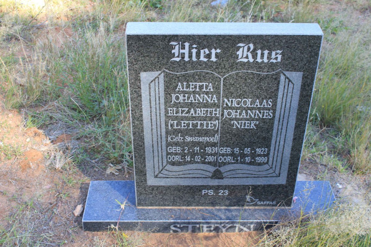 STEYN Nicolaas Johannes 1923-1999 &amp; Aletta Johanna Elizabeth SWANEPOEL 1931-2001