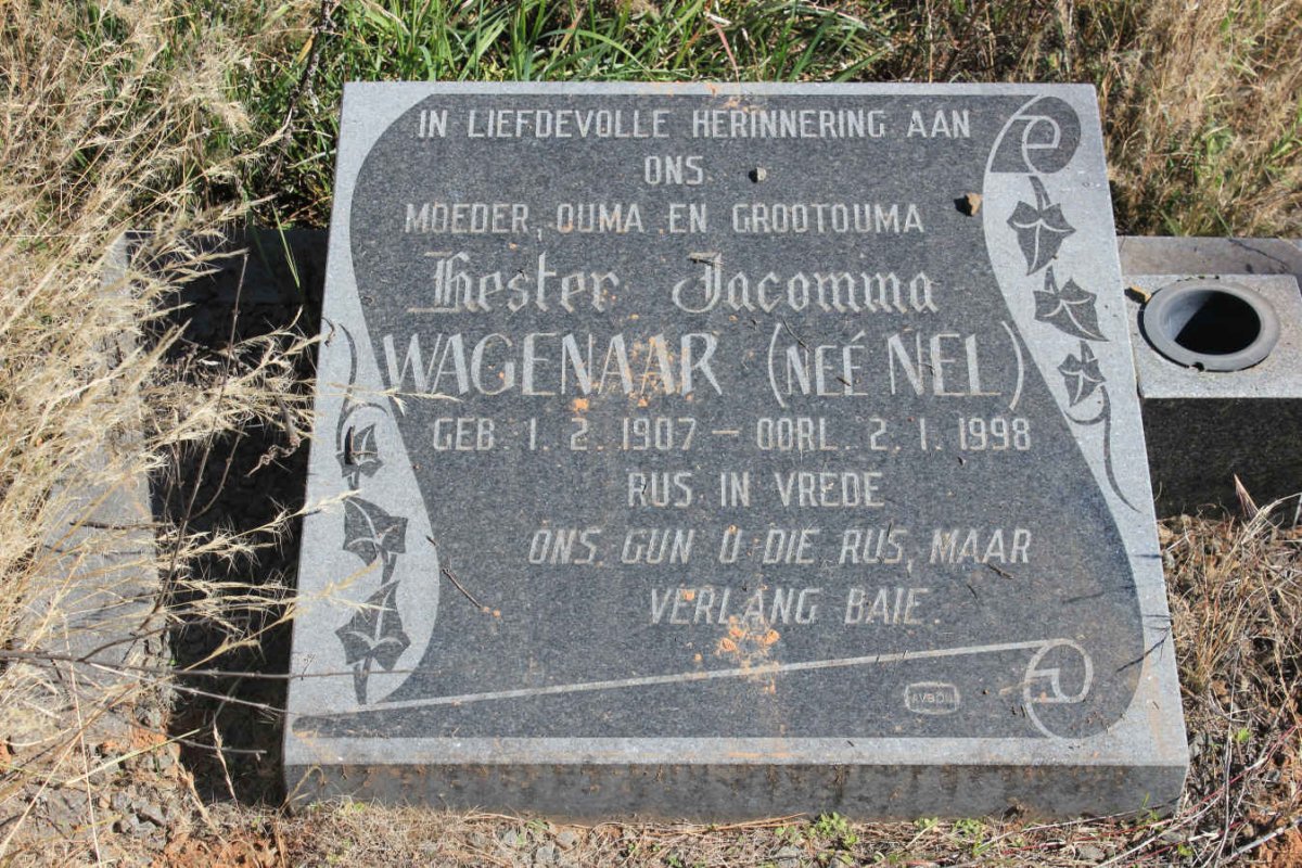 WAGENAAR Hester Jacomina nee NEL 1907-1998