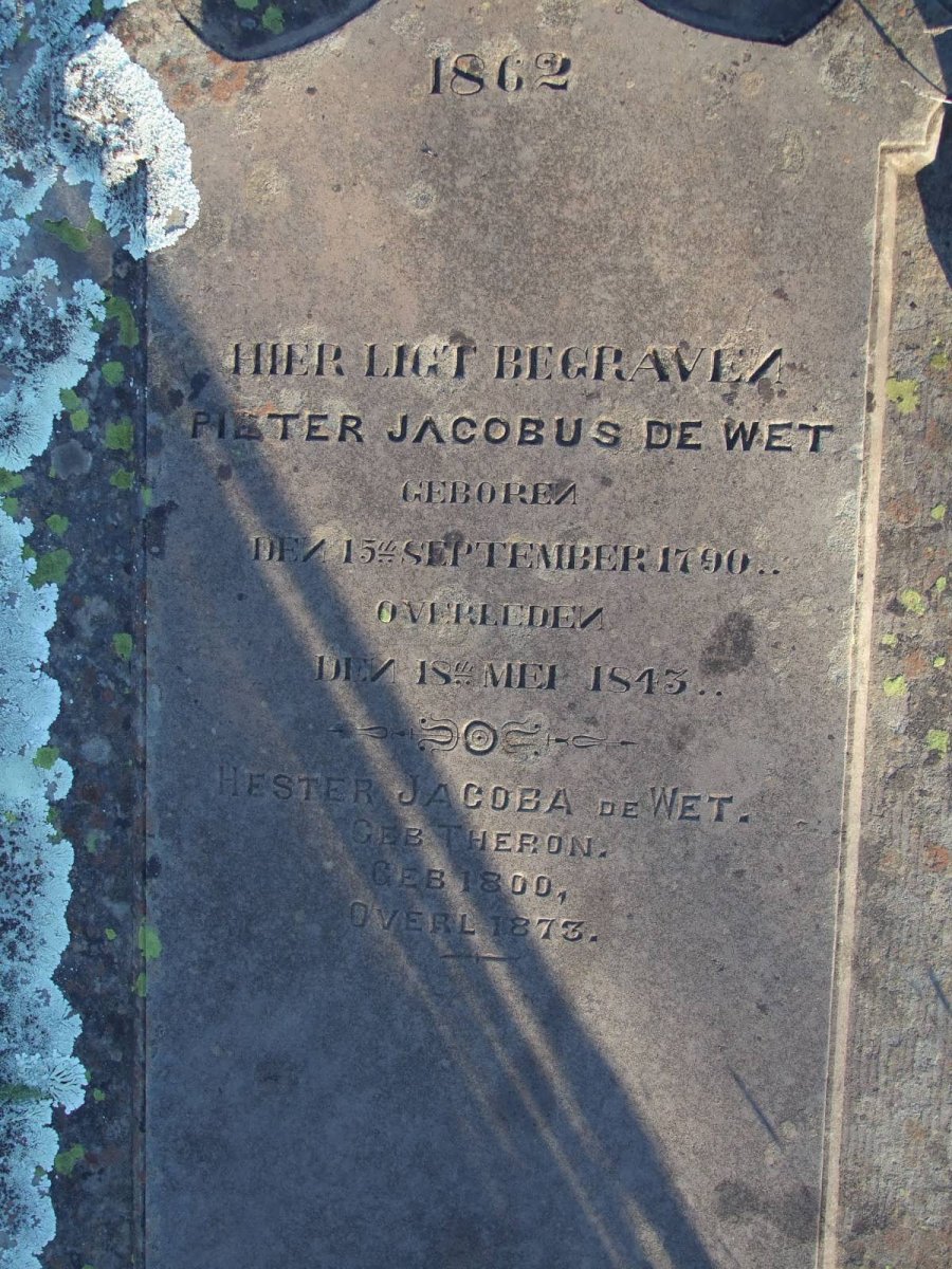 WET Pieter Jacobus, de 1790-1843 &amp; Hester Jacoba THERON 1800-1873
