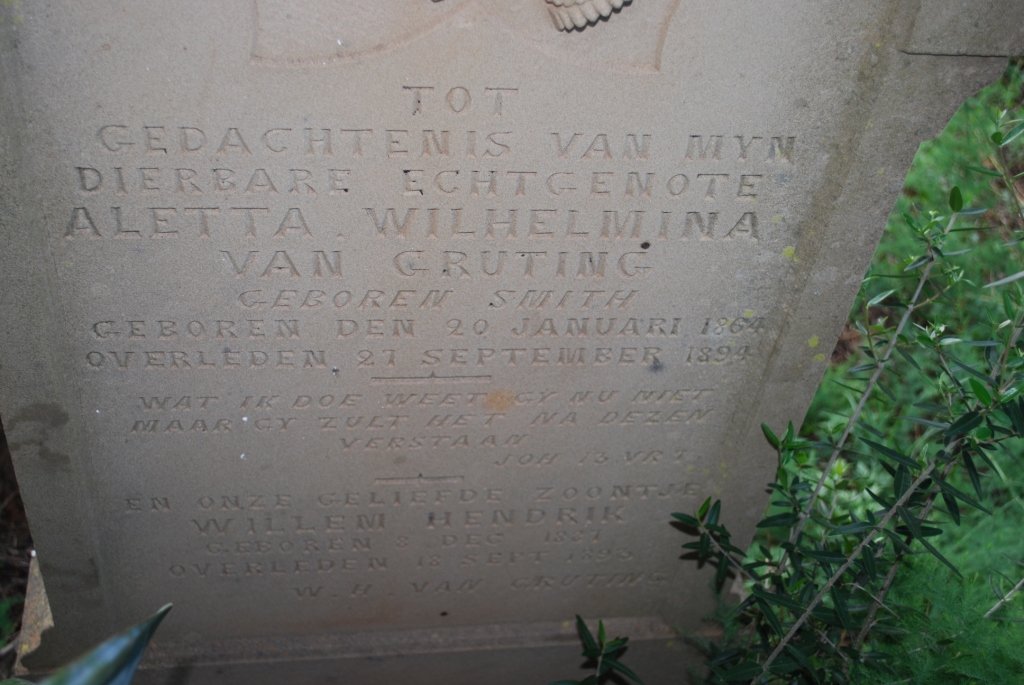 GRUTING Aletta Wilhelmina, van nee SMITH 1864-1894 :: VAN GRUTING Willem Hendrik 1887-1893