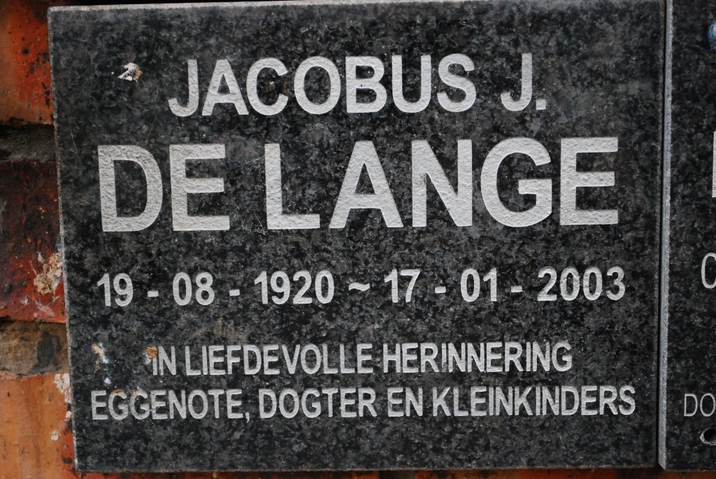 LANGE Jacobus J., de 1920-2003