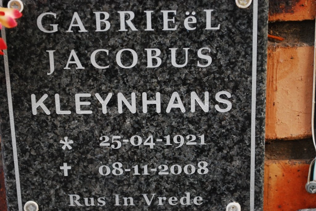 KLEYNHANS Gabrieël Jacobus 1921-2008