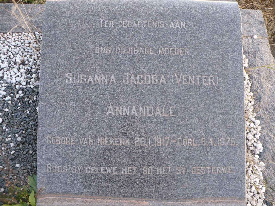 ANNANDALE Susanna Jacoba previously VENTER nee VAN NIEKERK 1917-1975