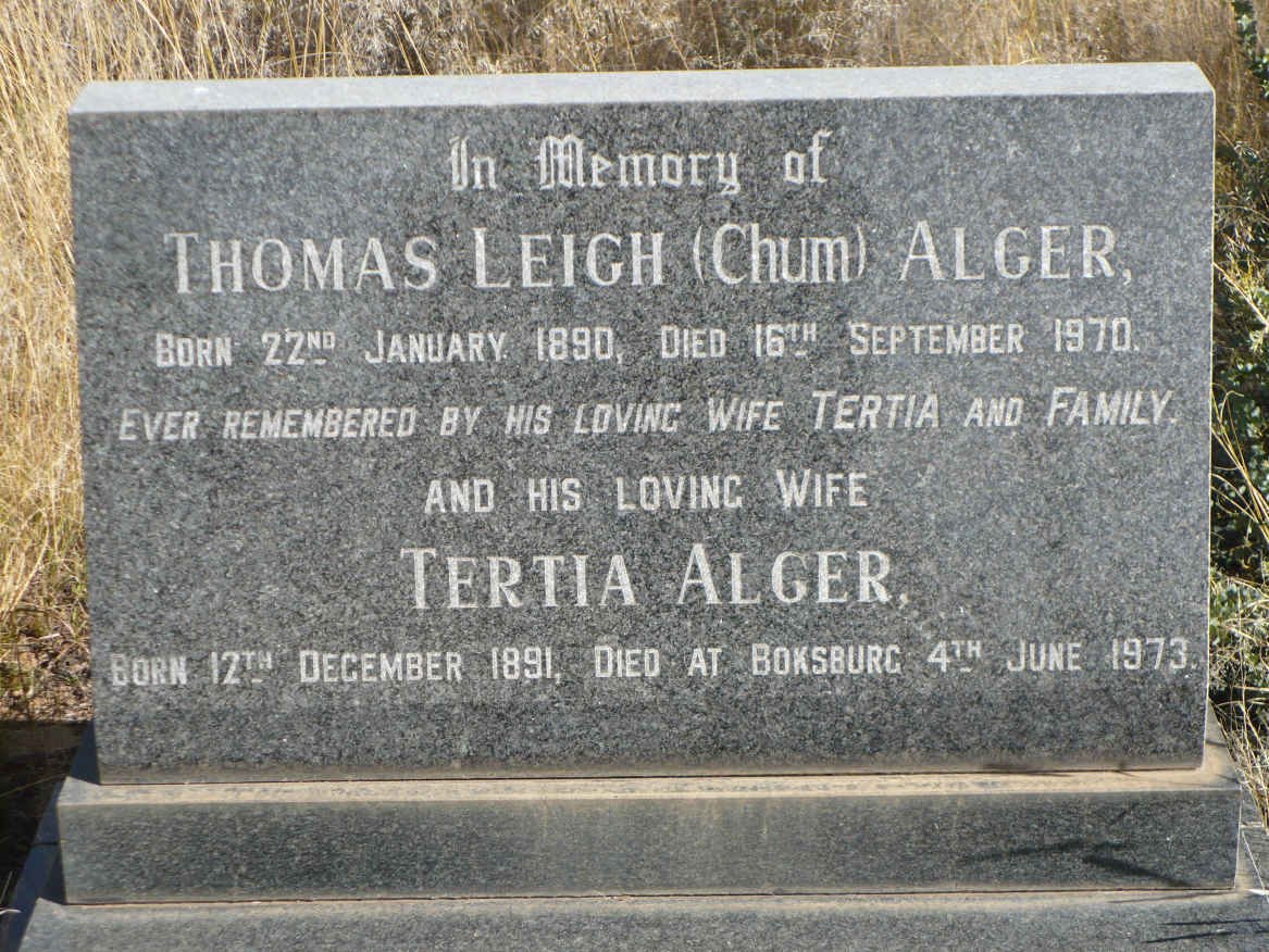 ALGER Thomas Leigh 1890-1970 &amp; Tertia 1891-1973