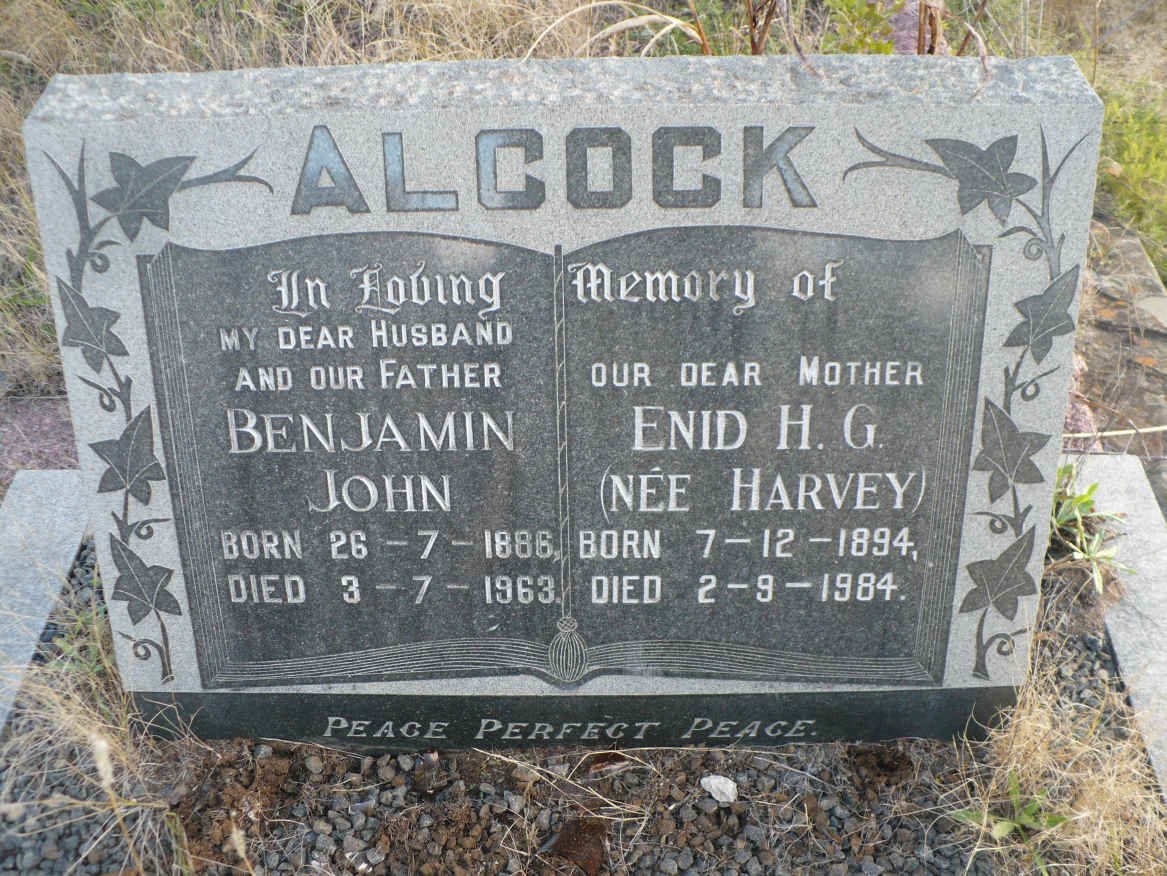 ALCOCK Benjamin John 1886-1963 &amp; Enid H.G. HARVEY 1894-1984