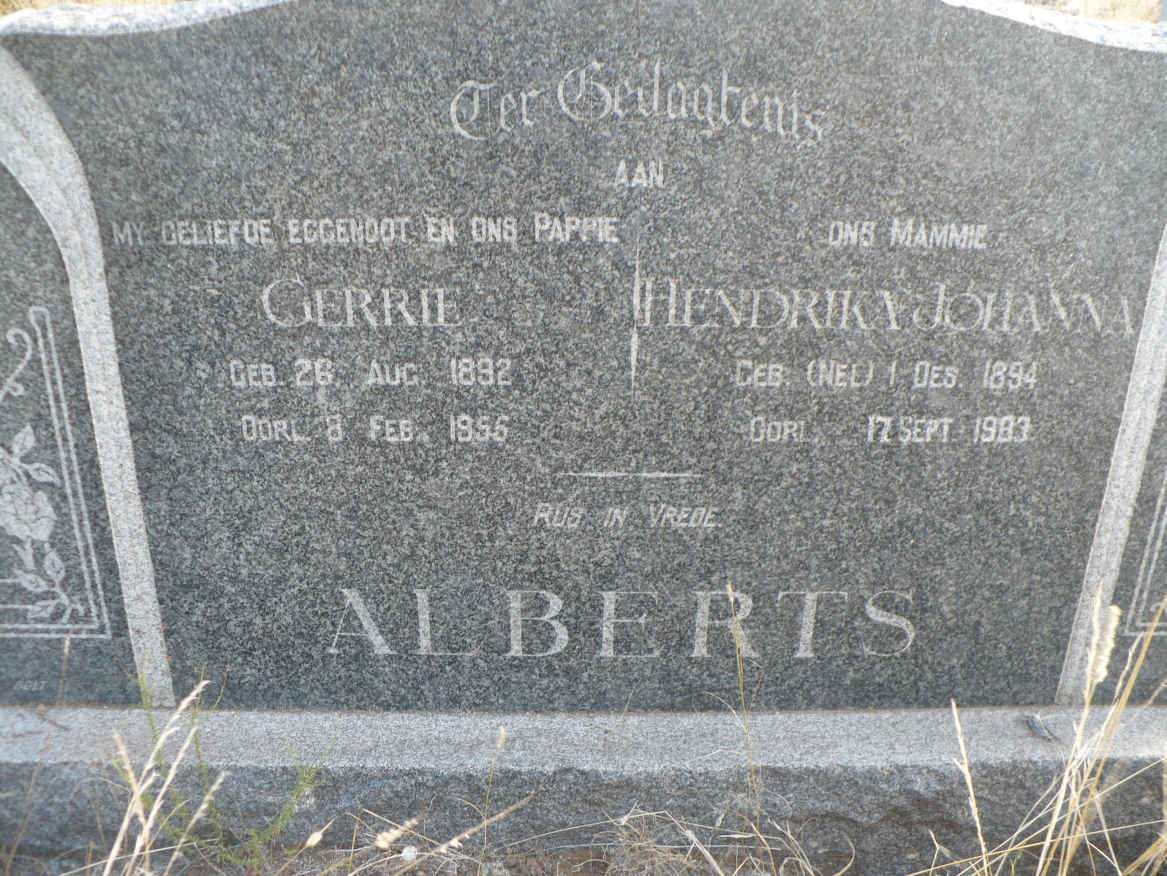 ALBERTS Gerrie 1892-1956 &amp; Hendrika Johanna NEL 1894-1983