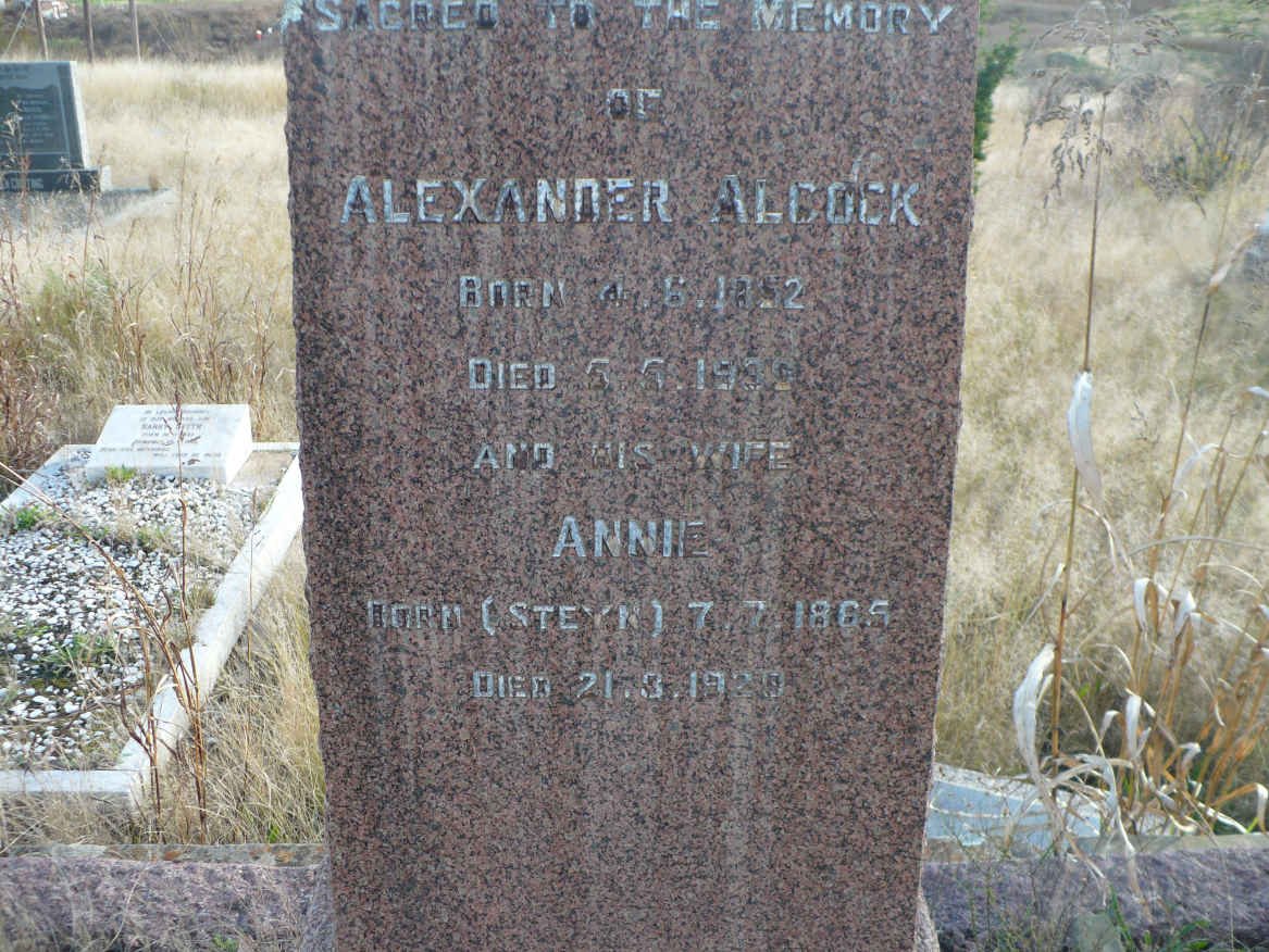 ALCOCK Alexander 1852-1939 &amp; Annie STEYN 1865-1929