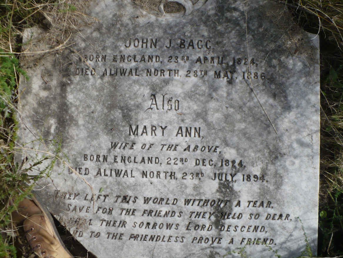 BAGG John J. 1824-1886 &amp; Mary Ann 1824-1894