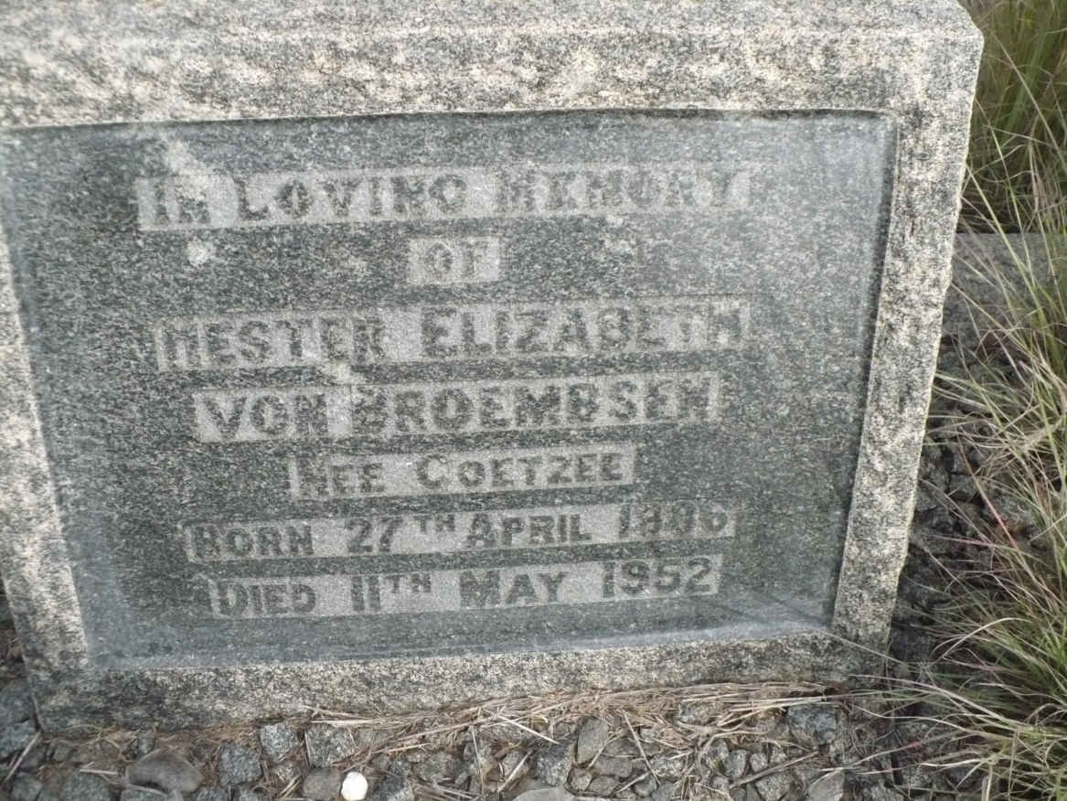 BROEMBSEN Hester Elizabeth, von nee COETZEE 1886-1952