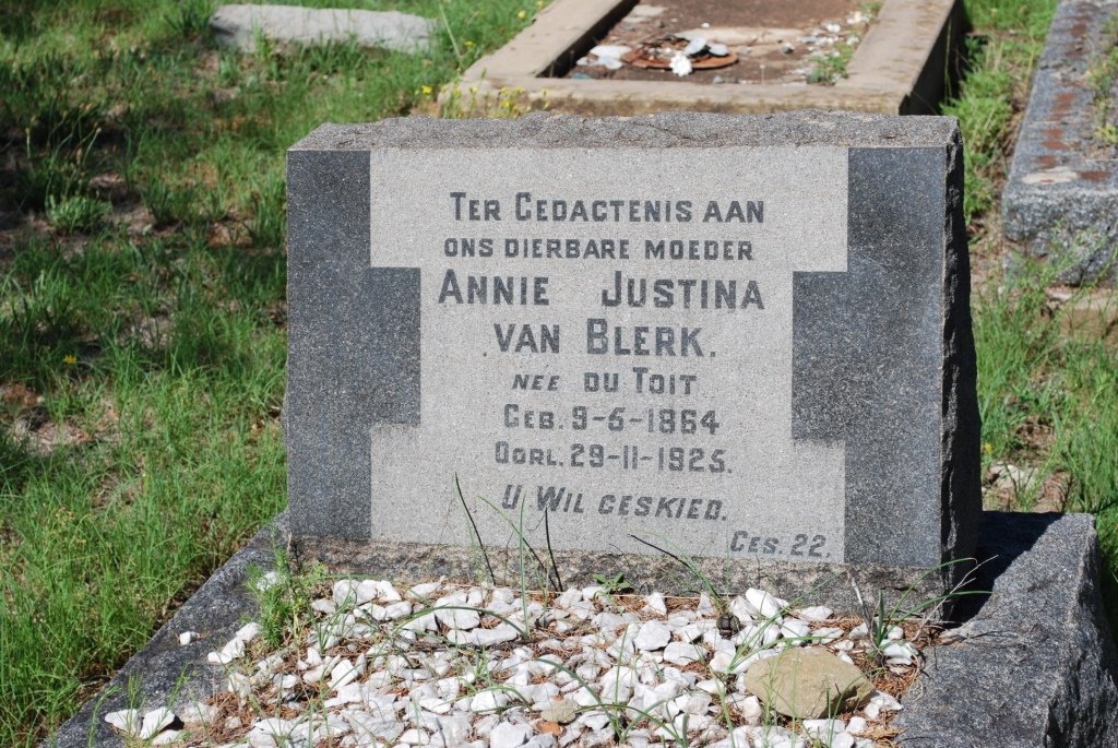 BLERK Annie Justina, van nee DU TOIT 1864-1925