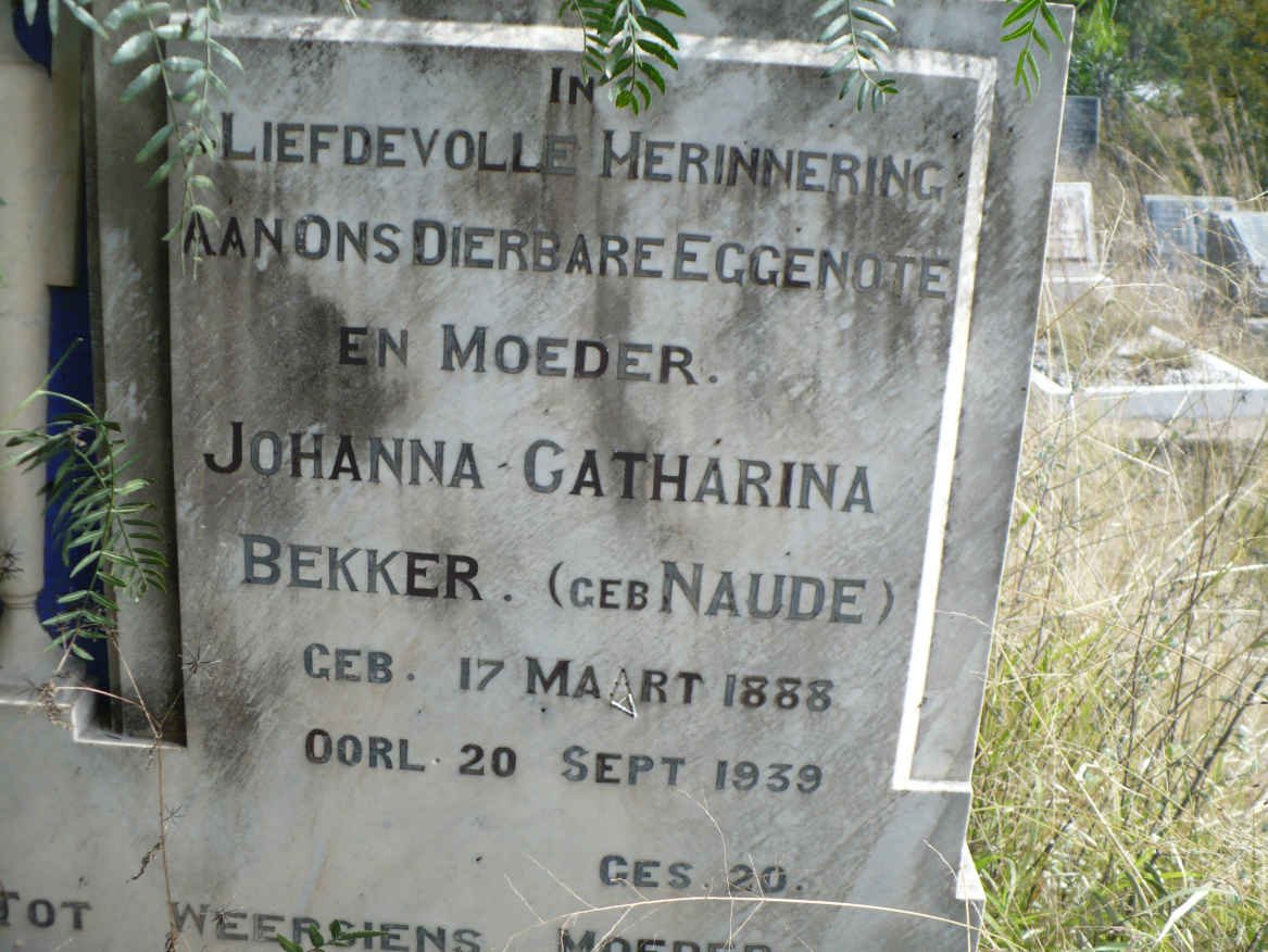 BEKKER Johanna Catharina nee NAUDE 1888-1939