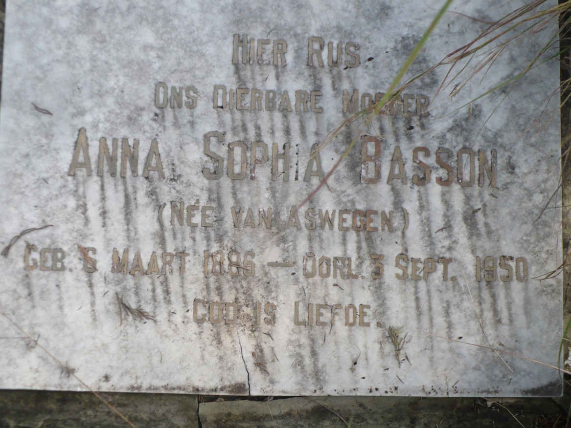 BASSON Anna Sophia nee VAN ASWEGEN 1886-1950