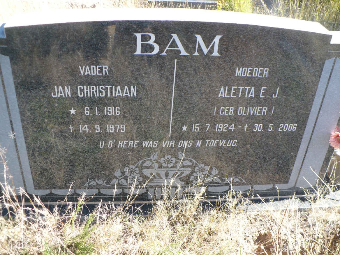 BAM Jan Christiaan 1916-1979 &amp; Aletta E.J. OLIVIER 1924-2006