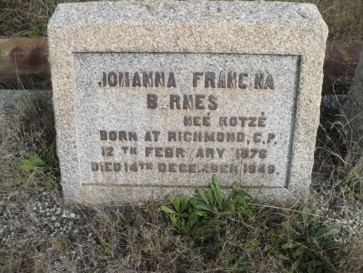 BARNES Johanna Francina nee KOTZÉ 1876-1948