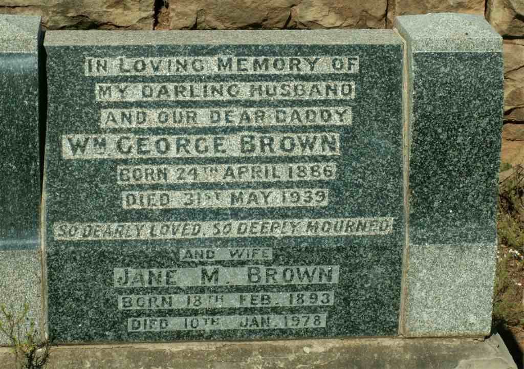 BROWN William George 1886-1939 &amp; Jane M. 1893-1978