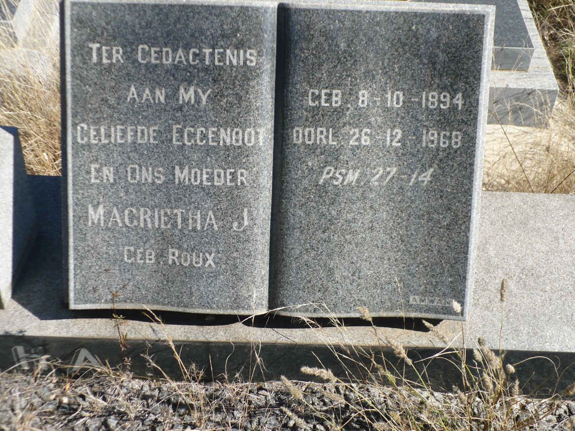 BOTHA Magrietha J. nee ROUX 1894-1968
