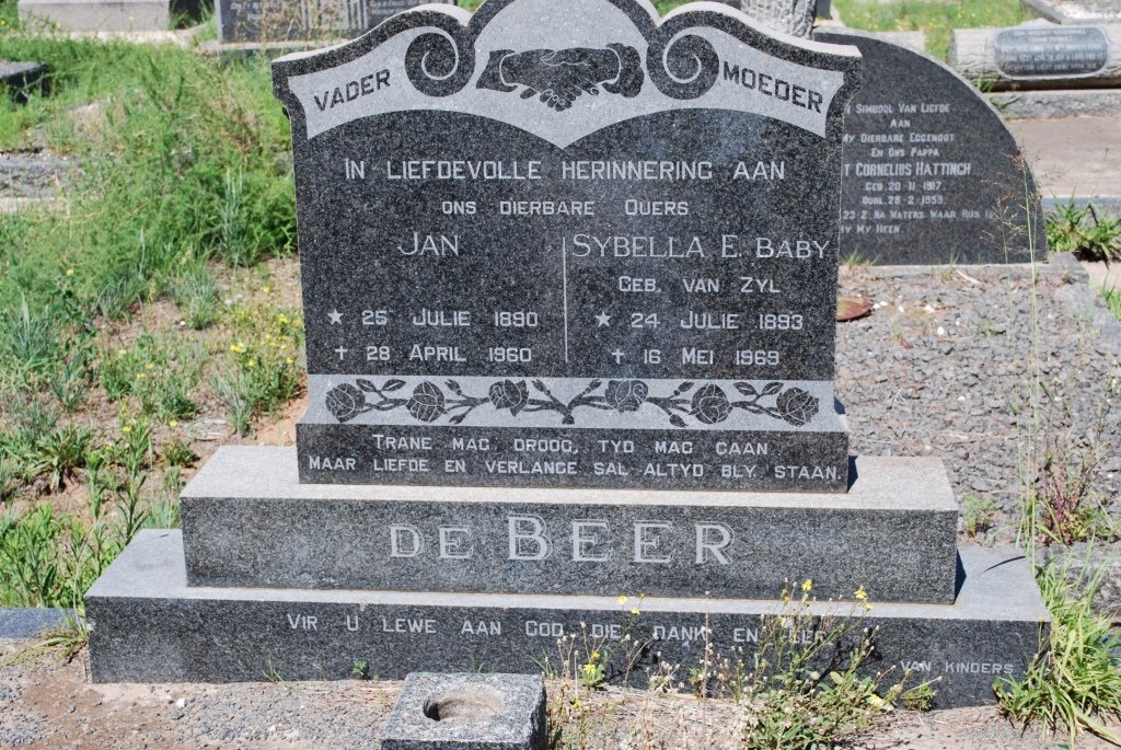 BEER Jan, de 1890-1960 &amp; Sybella E. VAN ZYL 1893-1969