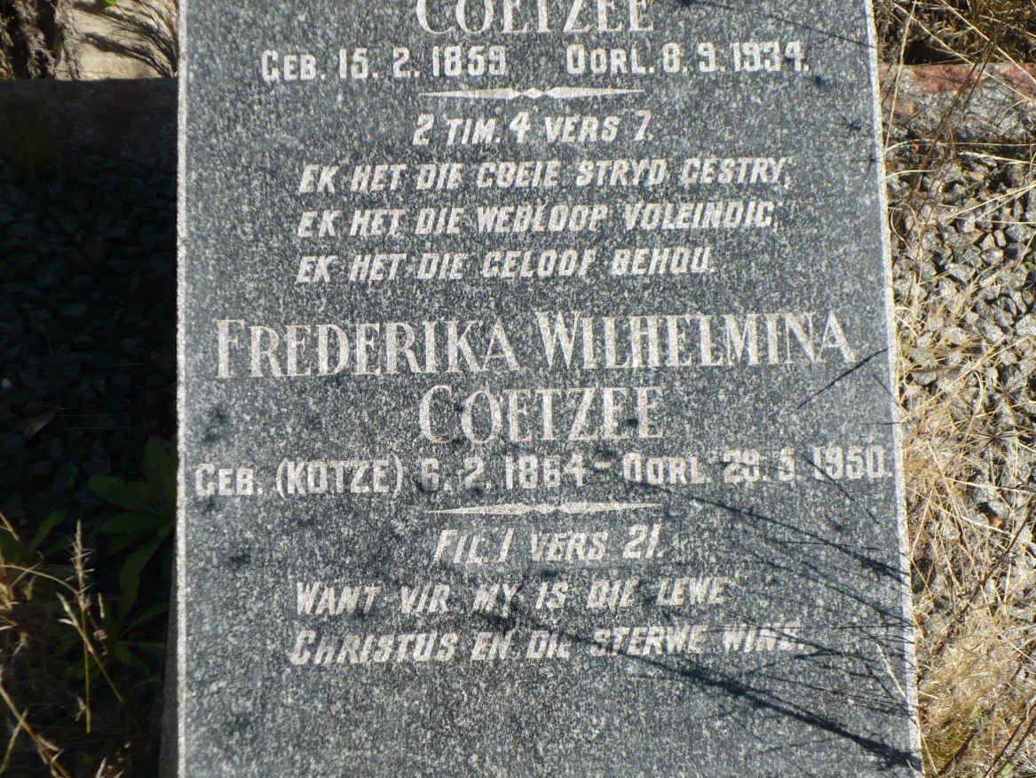 COETZEE Nicolaas Jacobus 1859-1934 &amp; Frederika Wilhelmina KOTZE 1864-1950