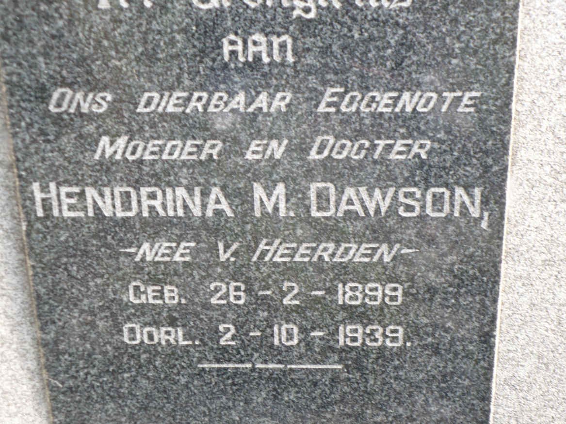 DAWSON Hendrina M. nee V. HEERDEN 1899-1939