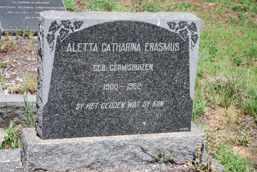 ERASMUS Aletta Catharina nee GERMISHUIZEN 1900-1962
