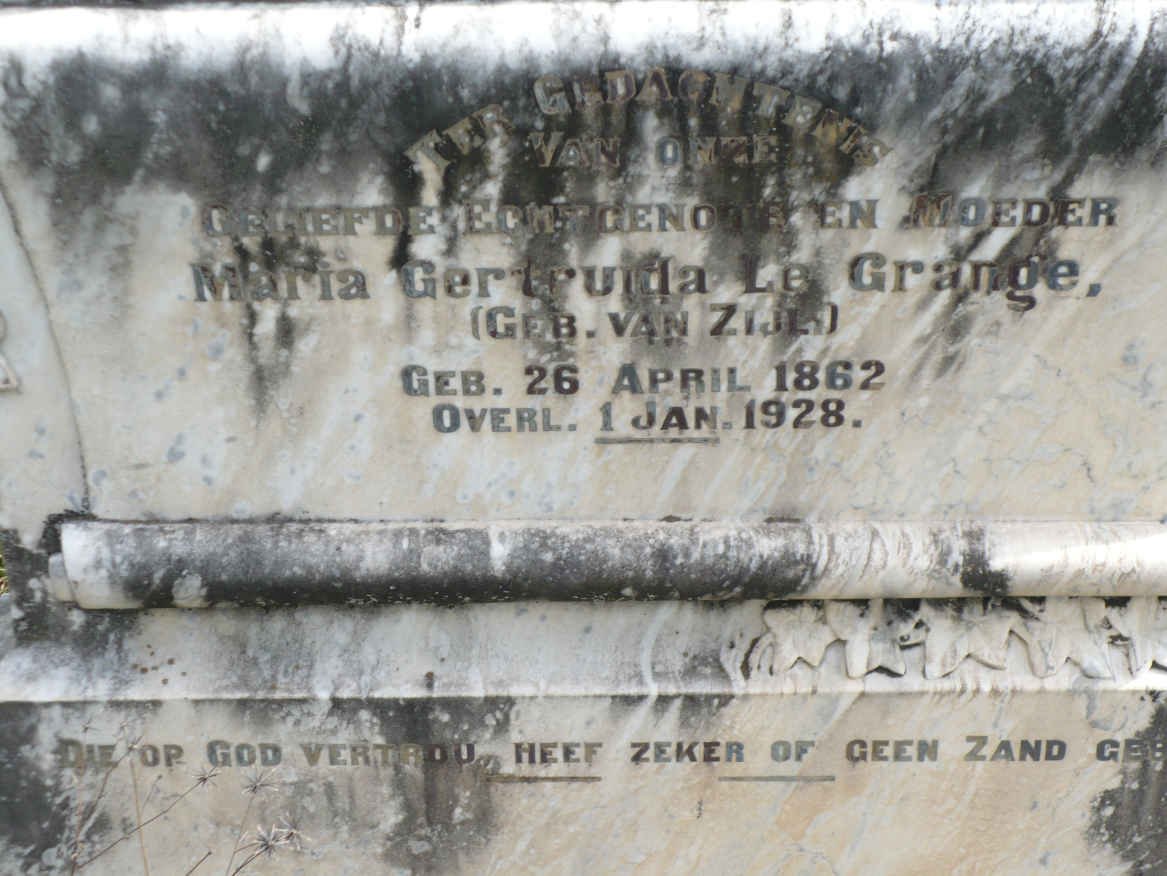 GRANGE Maria Gertruida, le nee VAN ZIJL 1862-1928