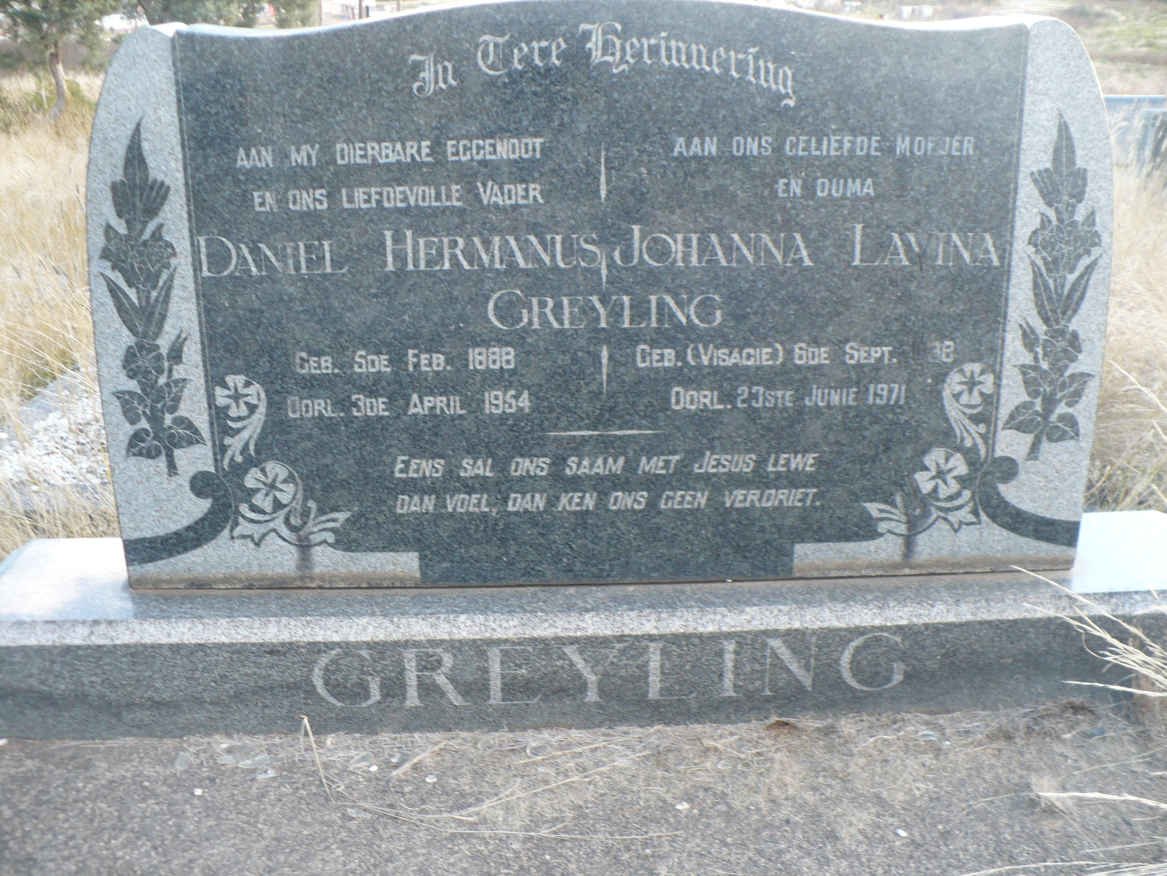 GREYLING Daniel Hermanus 1888-1954 &amp; Johanna Lavina VISAGIE 1??8-1971