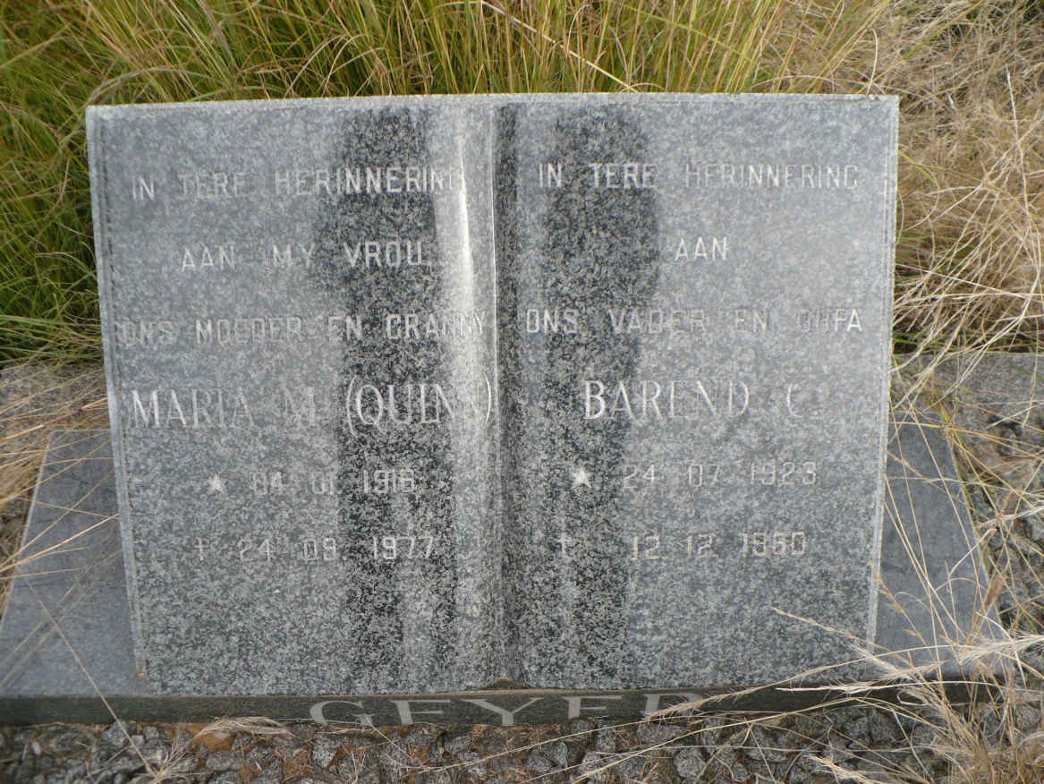 GEYER Barend C. 1923-19?0 &amp; Maria M. QUINN 1918-1977