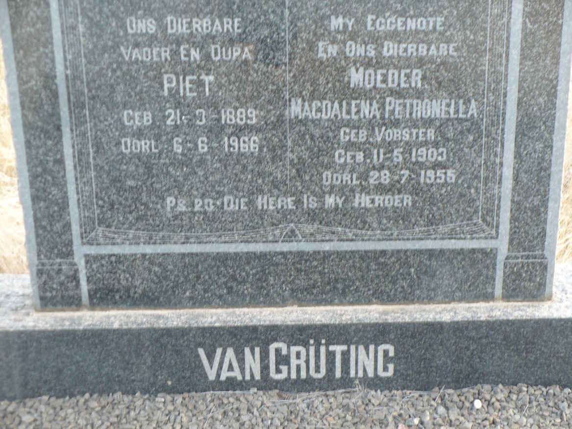 GRUTING Piet, van 1889-1966 &amp; Magdalena Petronella VORSTER 1903-1955