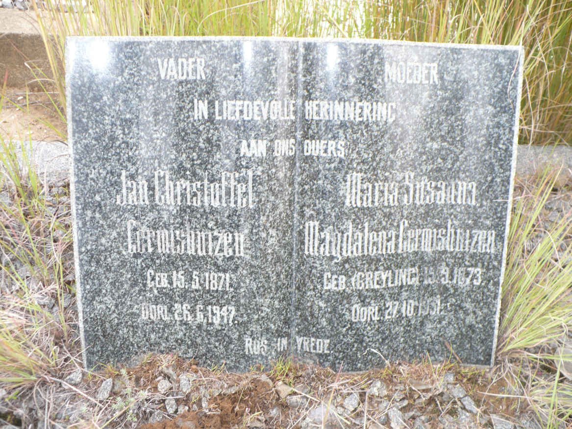 GERMISHUIZEN Jan Christoffel 1871-1947 &amp; Maria Susanna Magdalena GREYLING 1873-19??