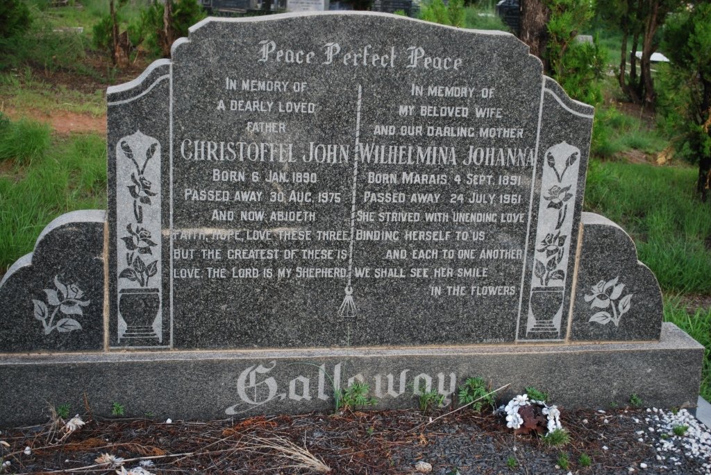 GALLOWAY Christoffel John 1890-1975 &amp; Wilhelmina Johanna 1891-1961