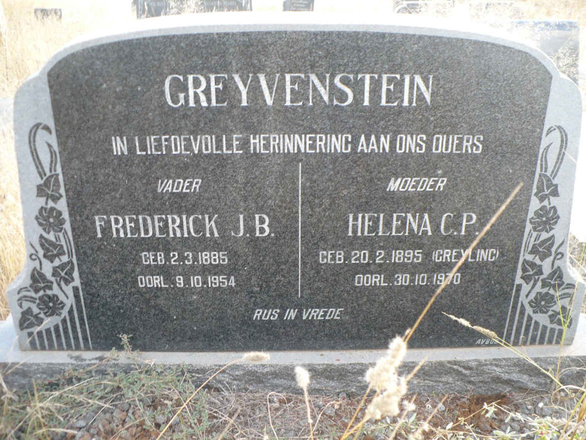 GREYVENSTEIN Frederick J.B. 1885-1954 &amp; Helena C.P. GREYLING 1895-1970