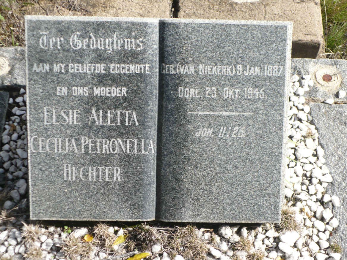 HECHTER Elsie Aletta Cecilia Petronella nee VAN NIEKERK 1887-1945