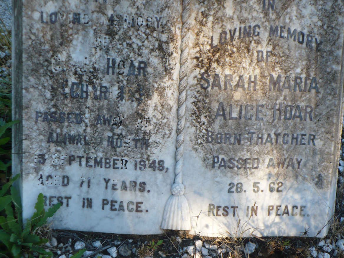 HOAR C.J. -1948 &amp; Sarah Maria Alice THATCHER -1962