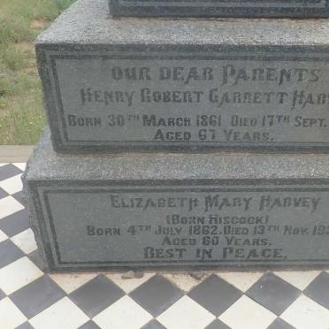 HARVEY Henry Robert Garrett 1861-1928 &amp; Elizabeth May HISCOCK 1862-1922