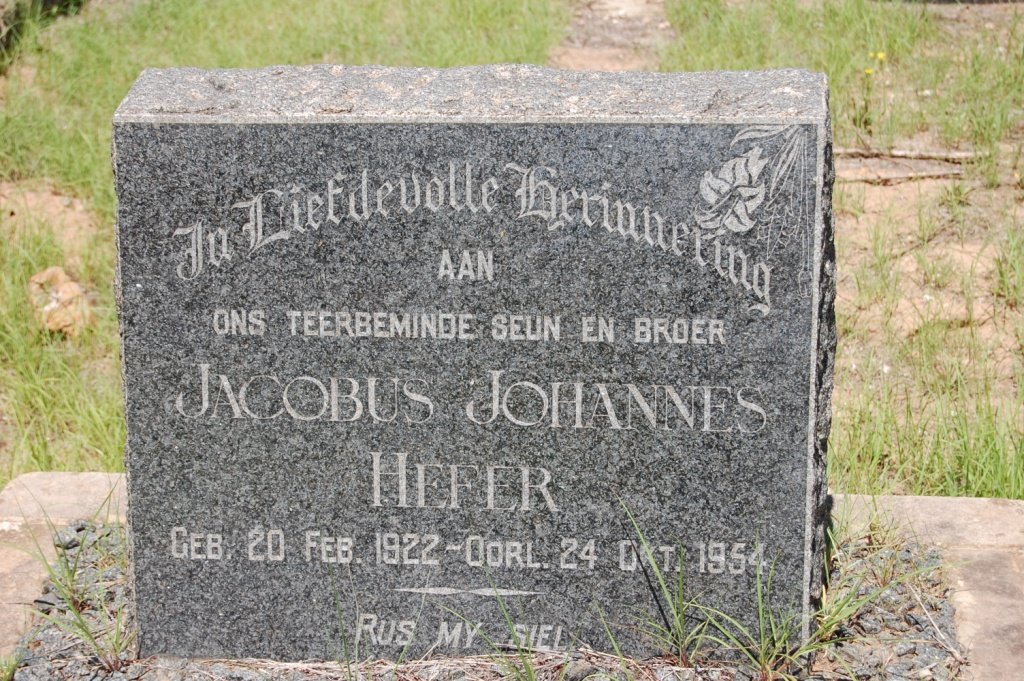 HEFER Jacobus Johannes 1922-1954