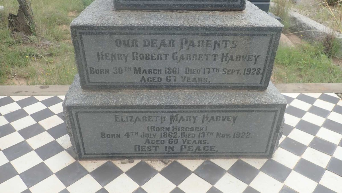 HARVEY Henry Robert Garrett 1861-1928 &amp; Elizabeth May HISCOCK 1862-1922