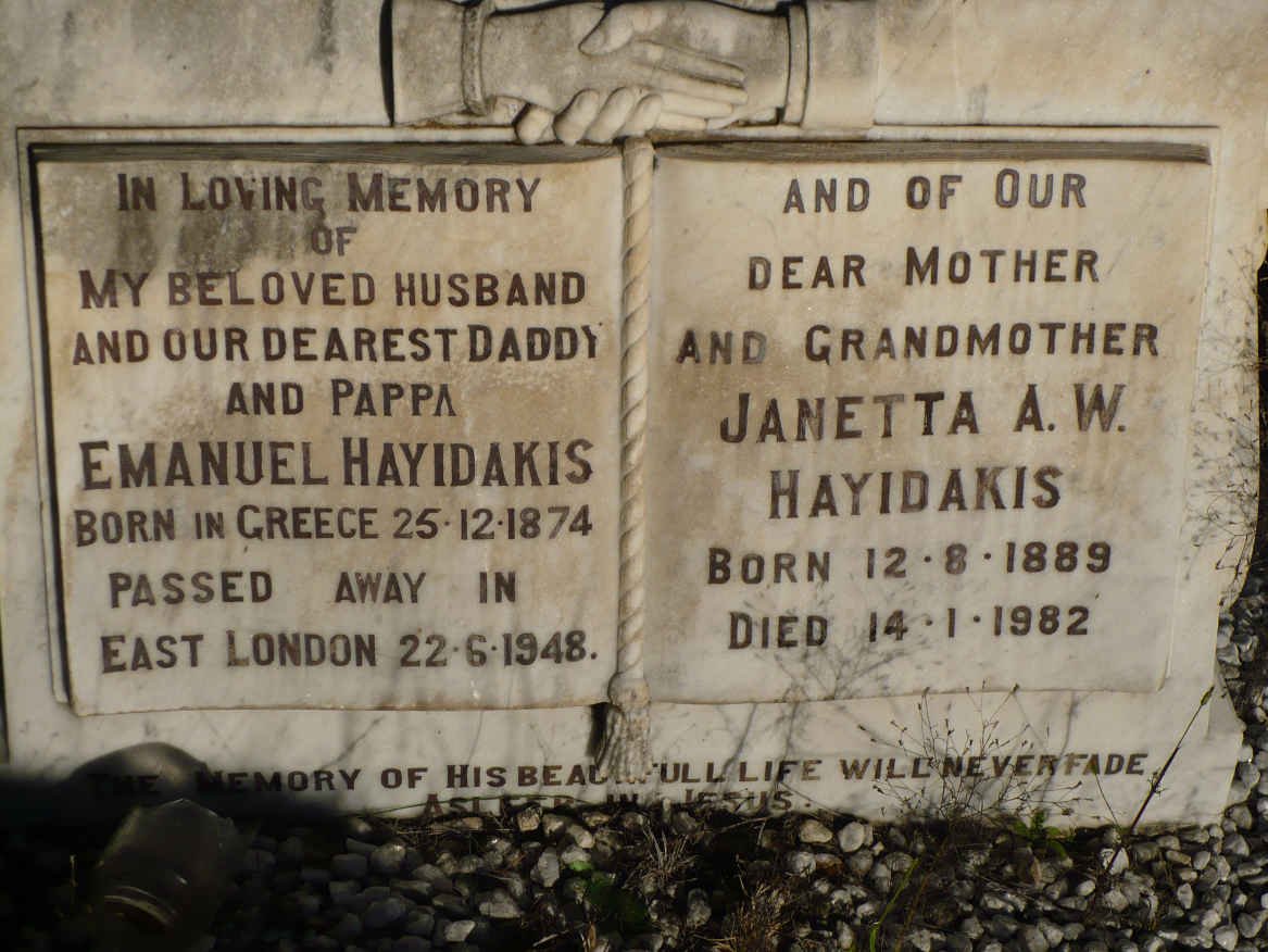 HAYIDAKIS Emanuel 1874-1948 &amp; Janetta A.W. 1889-1982