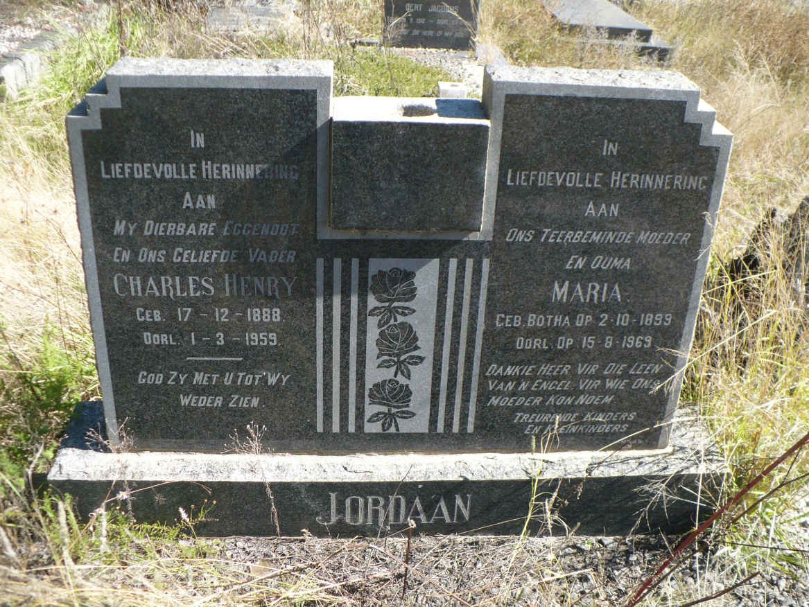 JORDAAN Charles Henry 1888-1959 &amp; Maria BOTHA 1899-1969