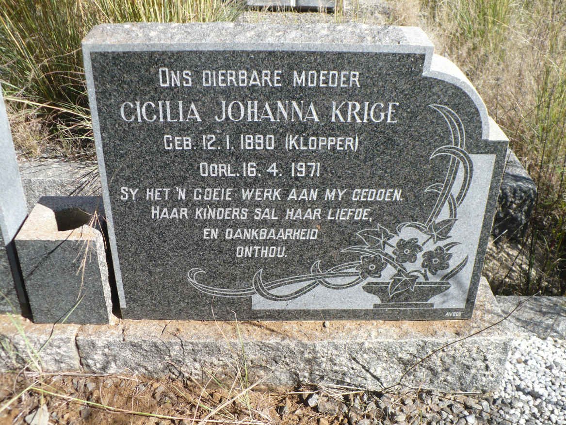 KRIGE Cicilia Johanna nee KLOPPER 1890-1971