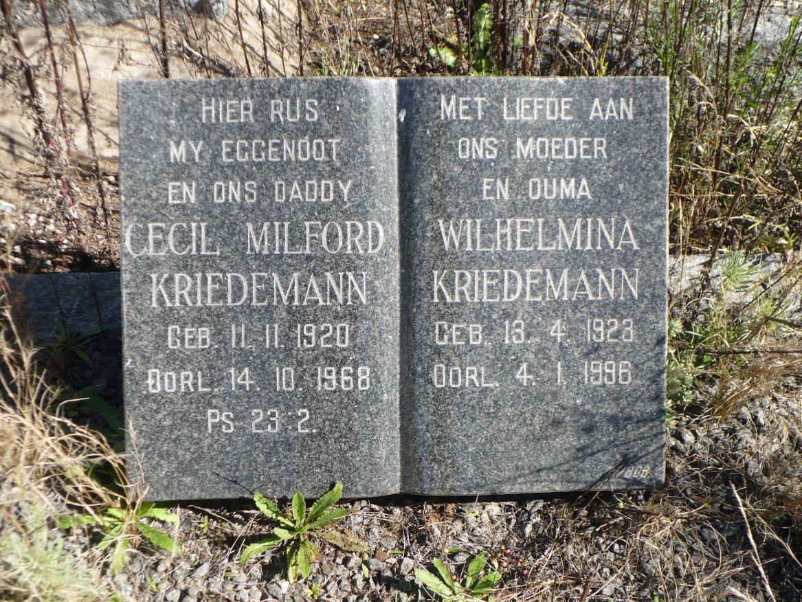 KRIEDEMANN Cecil Milford 1920-1968 &amp; Wilhelmina 1923-1996