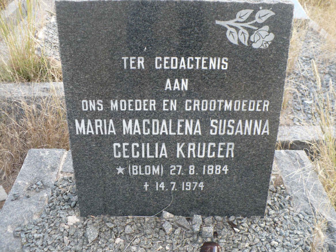 KRUGER Maria Magdalena Susanna Cecilia nee BLOM 1884-1974
