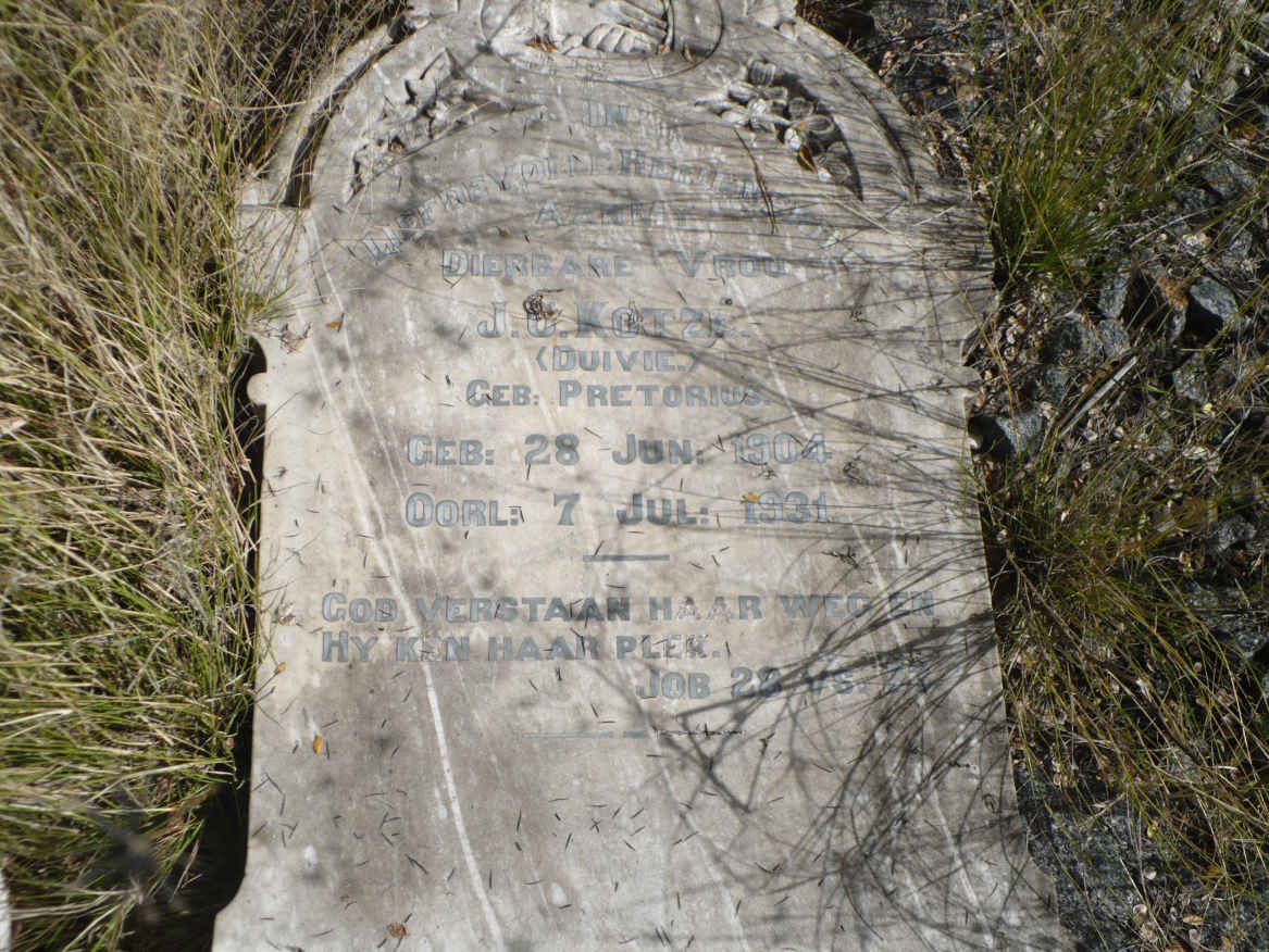 KOTZÉ J.G. nee PRETORIUS 1904-1931
