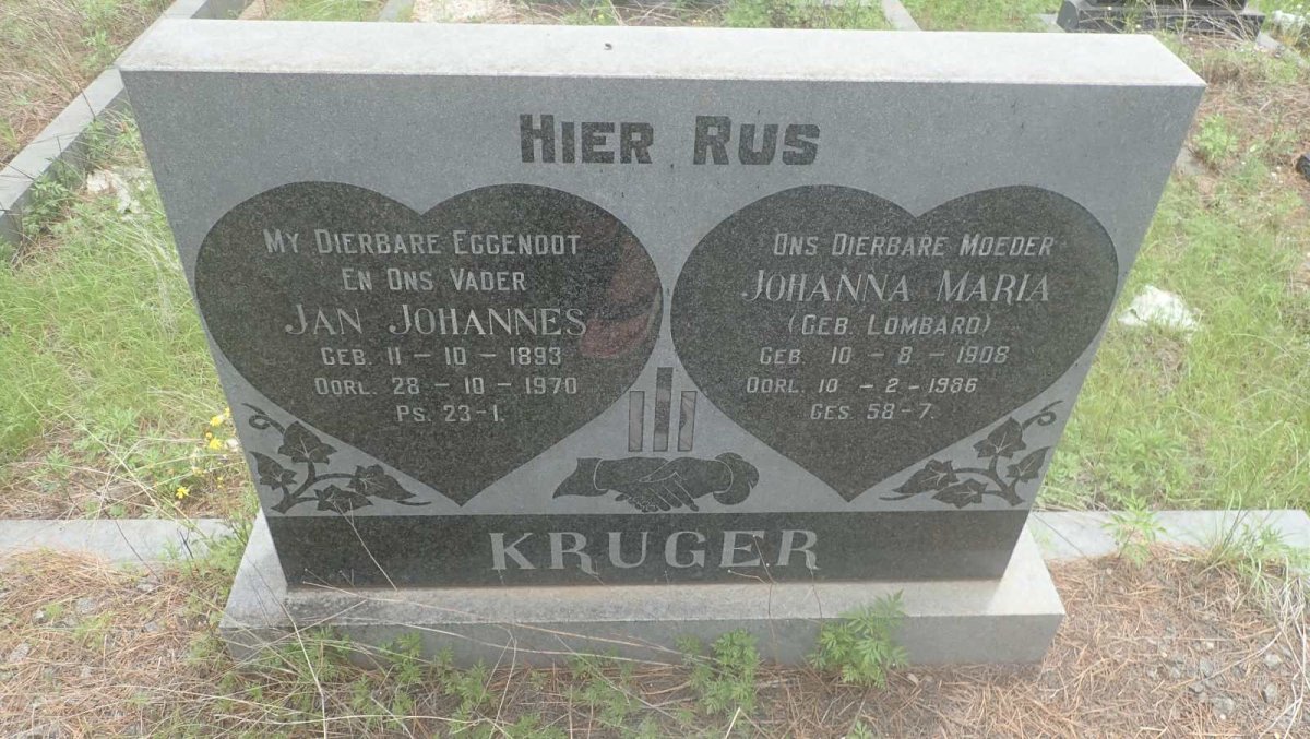 KRUGER Jan Johannes 1893-1970 &amp; Johanna Maria LOMBARD 1908-1986