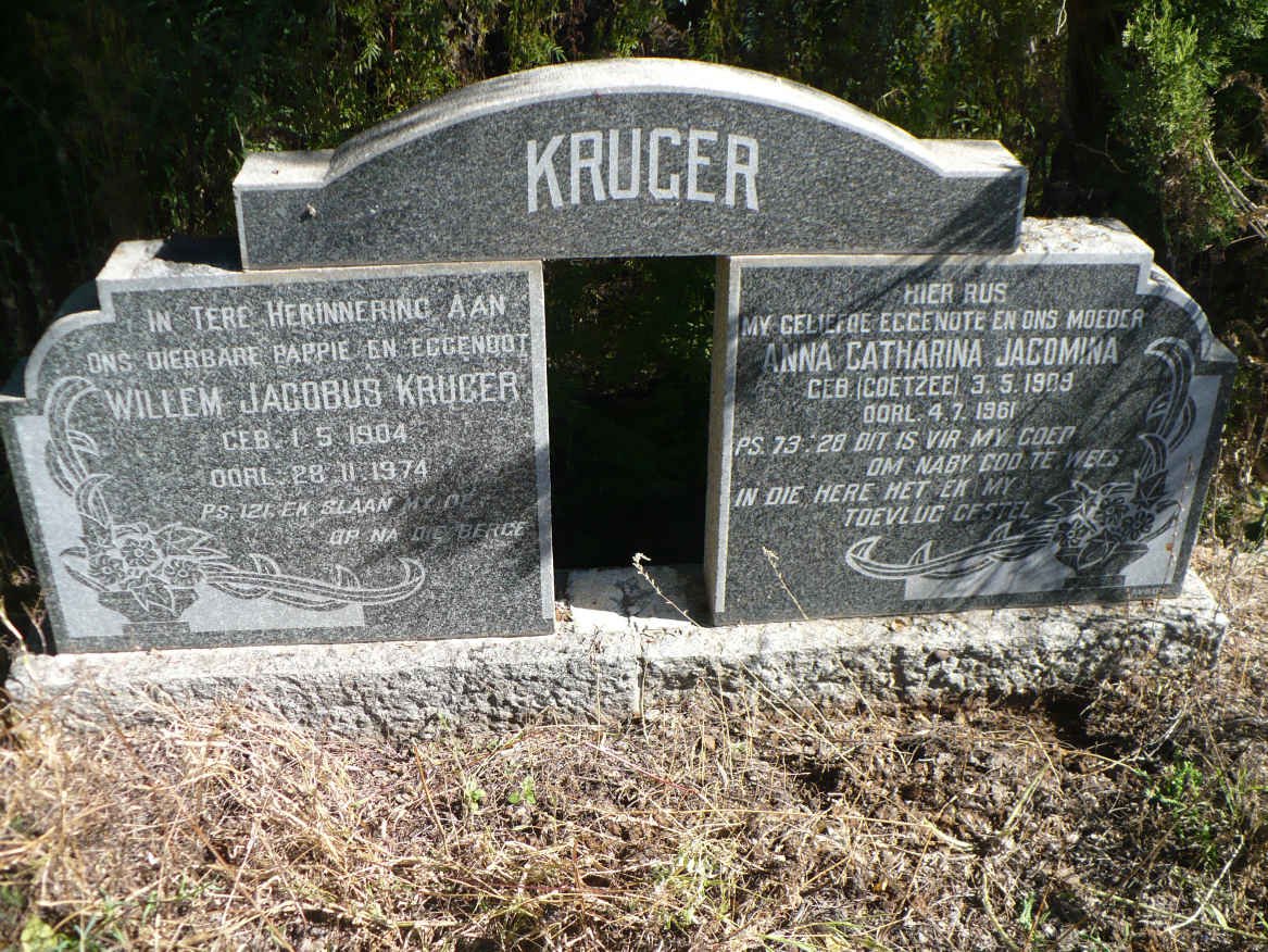 KRUGER Willem Jacobus 1904-1974 &amp; Anna Catharina Jacomina COETZEE 1903-1961