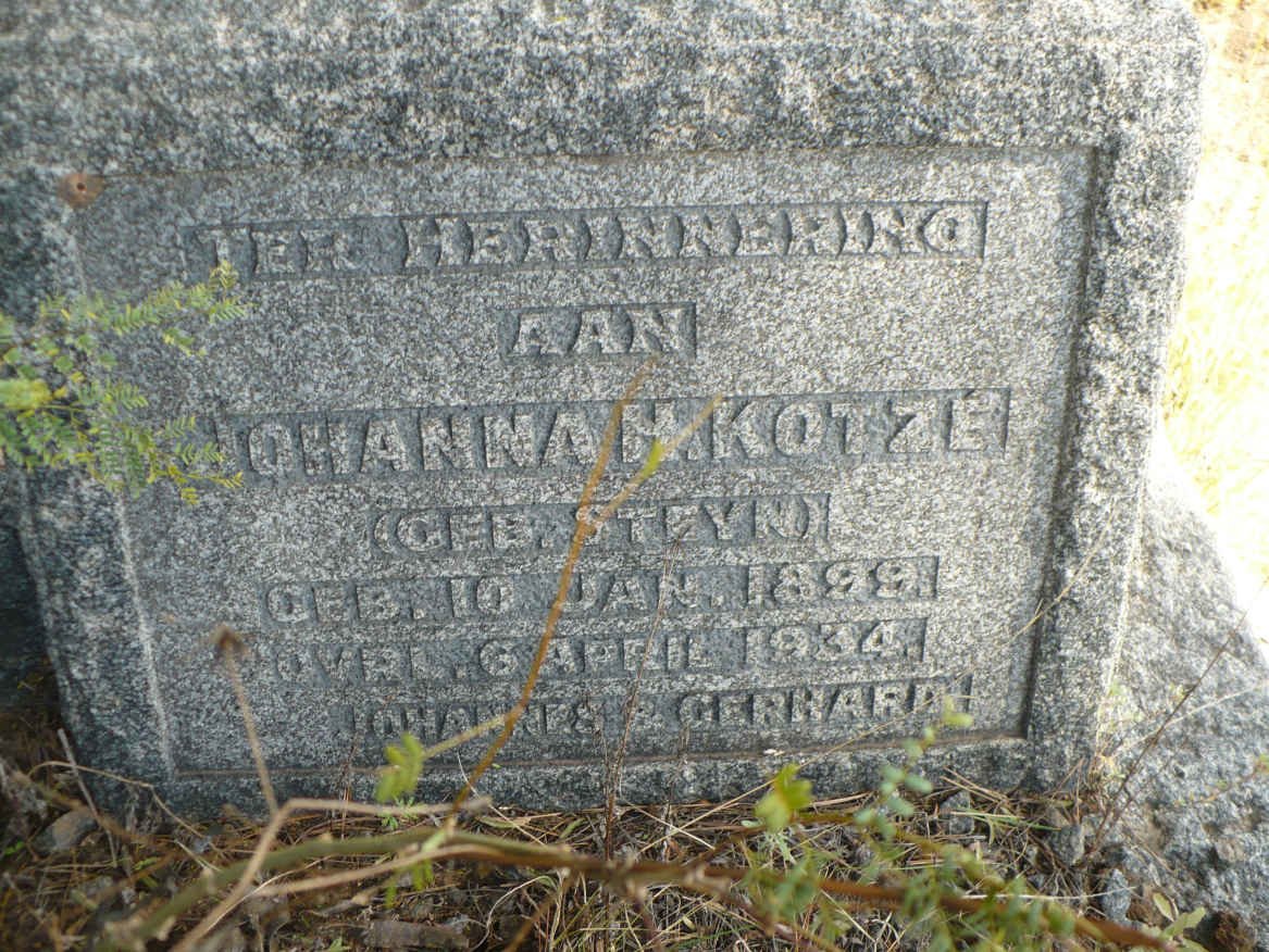KOTZE Johanna H. nee STEYN 1899-1934