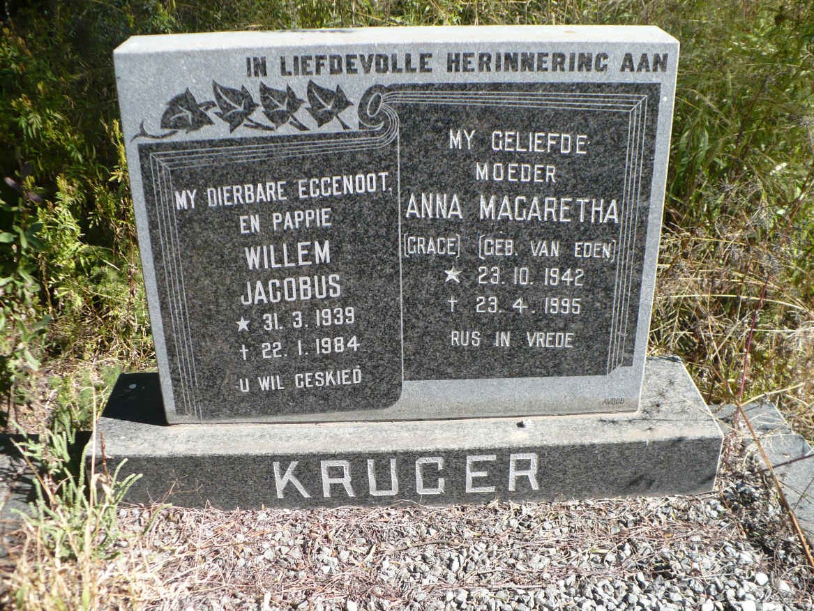 KRUGER Willem Jacobus 1939-1984 &amp; Anna Magaretha VAN EDEN 1942-1995