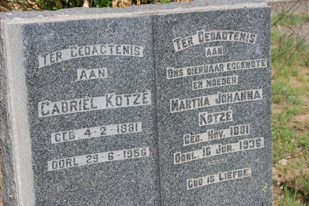 KOTZE Gabriel 1881-1956 &amp; Martha Johanna 1881-1936