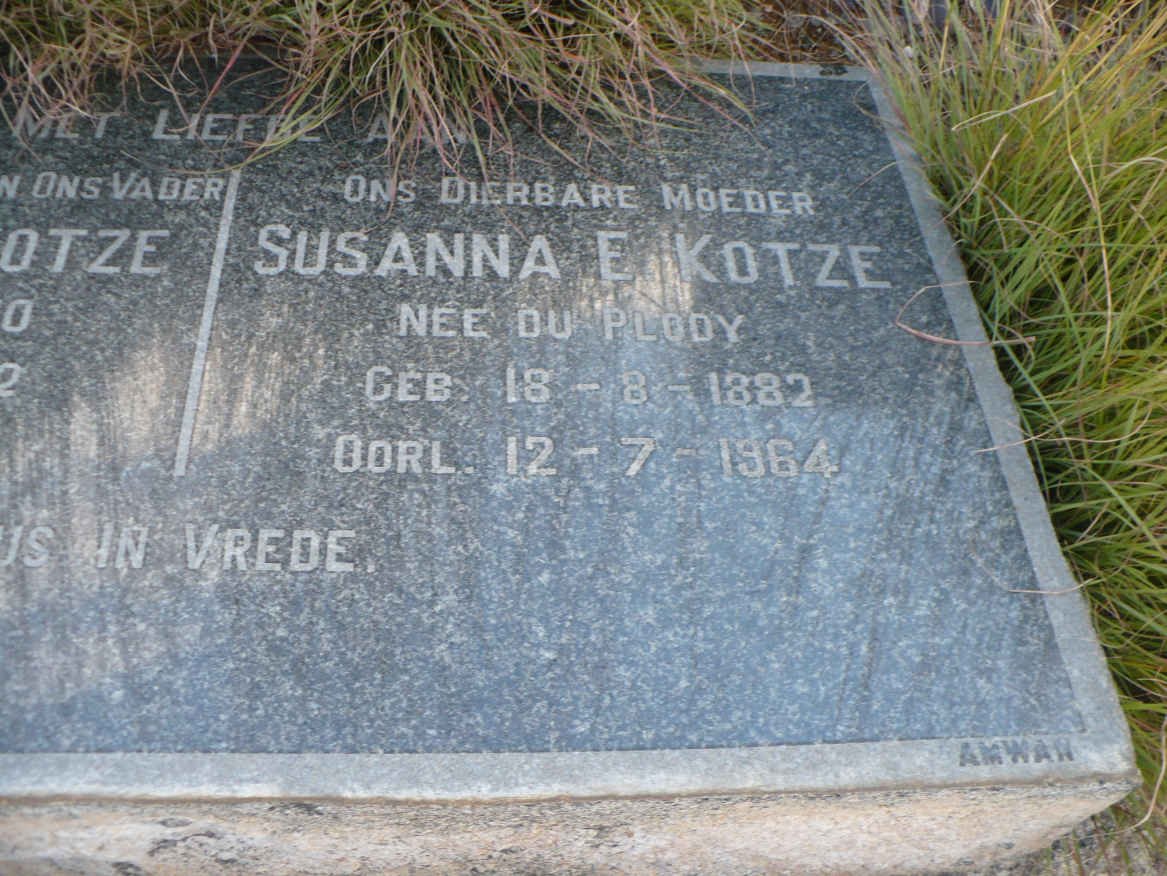 KOTZE Susanna E. nee DU PLOOY 1882-1964