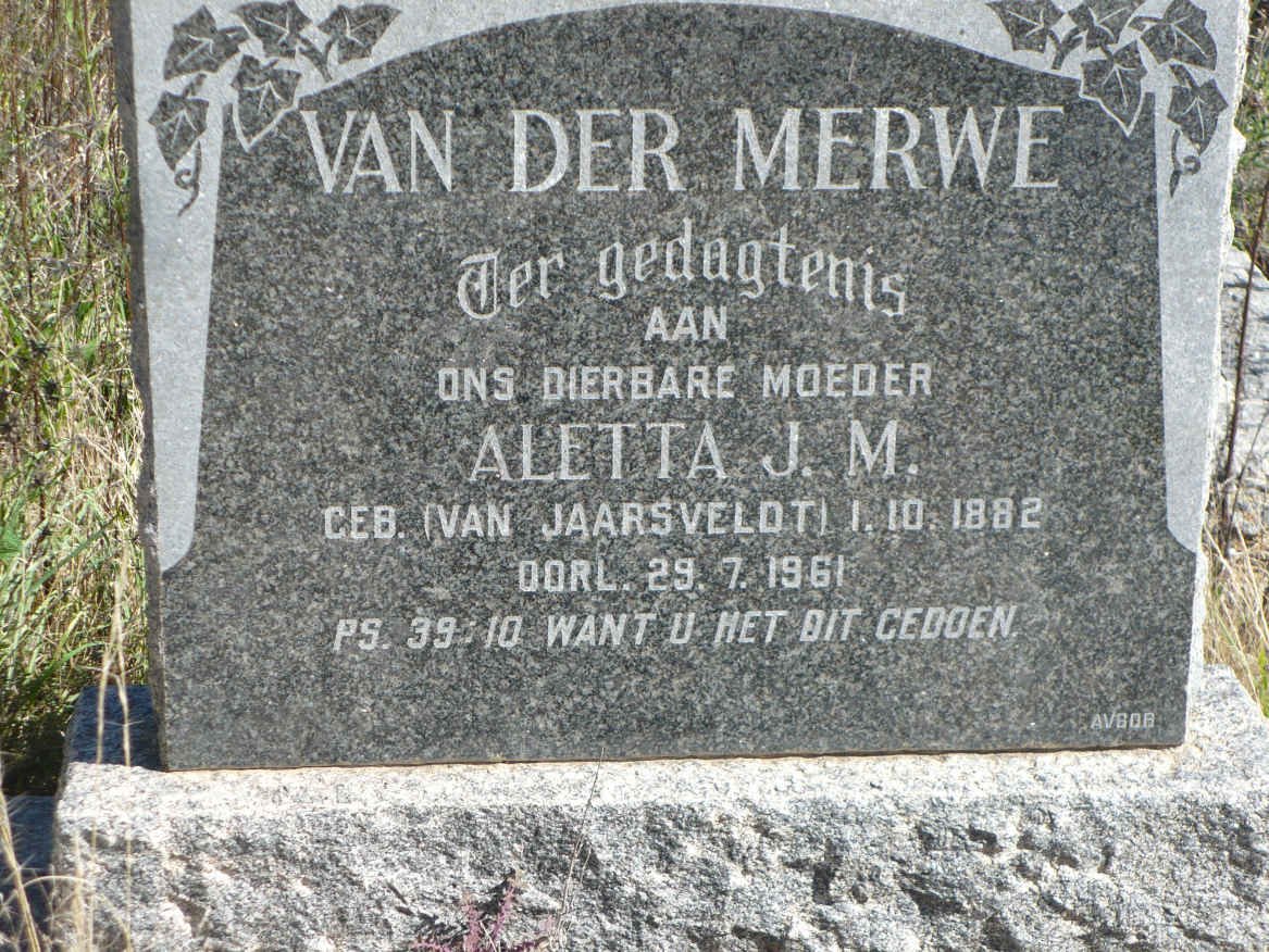 MERWE Aletta J.M., van der nee VAN JAARSVELDT 1882-1961