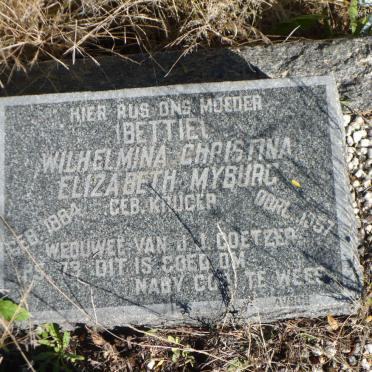 MYBURG Wilhelmina Christina Elizabeth voorheen COETZER nee KRUGER 1884-1957